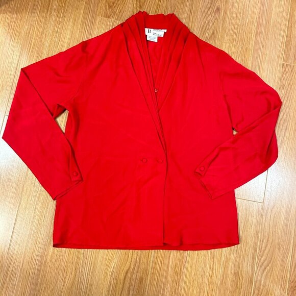 Vintage Braemar by Jeremy Scott Draped Blazer Button Blouse  Red - Picture 5 of 14